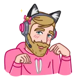 🥰 猫耳, ヘッドセット, ピンクのパーカー, アニメ, かわいい, 照れ, 男, 人 telegram sticker