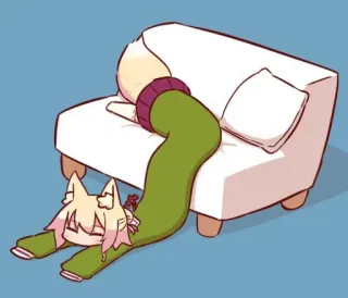 🦊 Anime, Fofo, Raposa, Desenho animado, Relaxante, Sofá, Dormindo, Kawaii telegram sticker