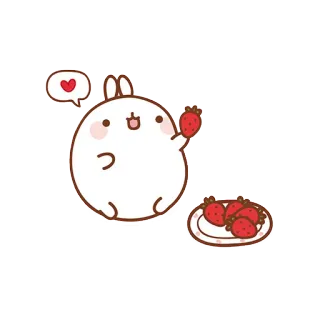💕 Molang rabbit, cute, strawberry, kawaii, dessert telegram sticker