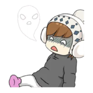 😨 hantu, takut, anime, kartun, musim dingin, topi whatsapp sticker