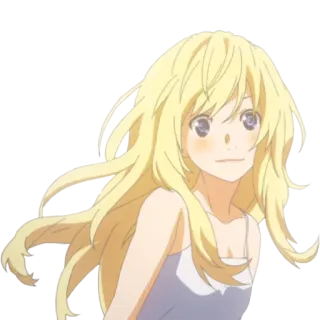 😌 Kaori Miyazono Your Lie in April аниме, девушка, блондинка, персонаж, улыбается whatsapp sticker