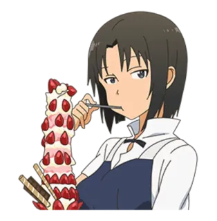 🍰 animé, femme, dessert, nourriture, manger, fraises, sucré telegram sticker