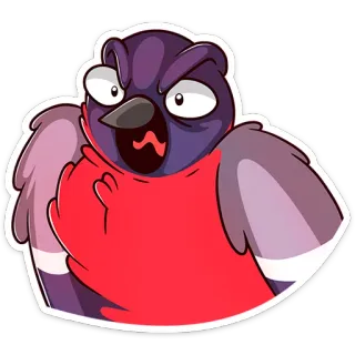😠 oiseau, en colère, dessin animé, sticker, rouge, violet, animal telegram sticker