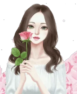🌹 femme, rose, fleur, beauté, fille, dessin animé whatsapp sticker