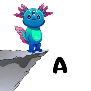 😶 อ Axolotl, น่ารัก, สัตว์ประหลาด, หน้าผา, การ์ตูน, สติกเกอร์ telegram sticker