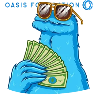 🤑 OASIS FOUNDATION money, cartoon, monster, sunglasses, wealth, finance, currency whatsapp sticker