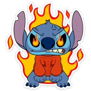 😡 Stitch สติทช์, ลิโล่แอนด์สติทช์, โกรธ, การ์ตูน, ตัวละคร, ไฟ telegram sticker