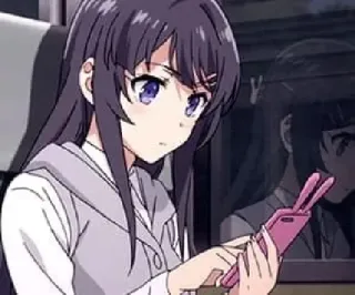 😐 Mai Sakurajima Rascal Does Not Dream of Bunny Girl Senpai Anime, Bunny Girl, Carina, Ragazza, Telefono, Capelli Viola telegram sticker