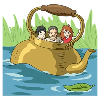 🌊 주전자, 보트, 만화, 물, 사람들 telegram sticker