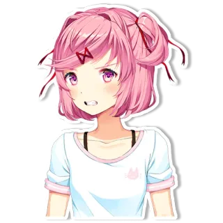 😠 Natsuki аниме, милая, девушка, розовые волосы, злая whatsapp sticker