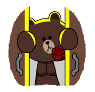 👫 Brown Line Friends, Brown, bear, rose, romantic telegram sticker