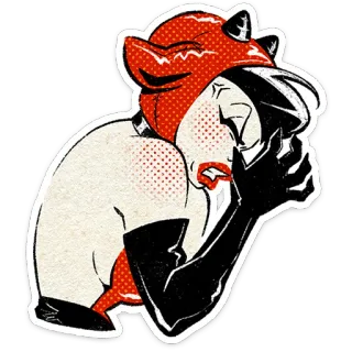 ⭐ wanita, merah, iblis, tanduk, sarung tangan, sedih, kartun, stiker telegram sticker