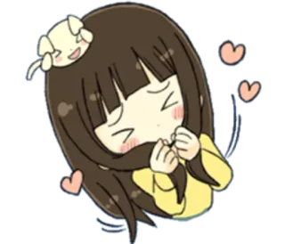 😖 Anime, Kreskówka, Słodkie, Dziewczyna, Serca, Szczęśliwy, Chibi telegram sticker