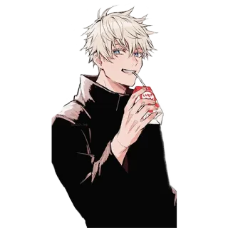 🧃 Satoru Gojo Jujutsu Kaisen อนิเมะ, โกโจ, ซาโตรุ, มหาเวทย์ผนึกมาร, ตัวละคร, ดื่ม, ผมขาว telegram sticker