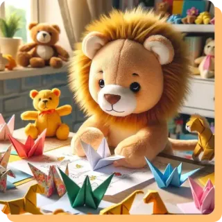 💚 lew, pluszak, miś, origami, zabawki, słodkie whatsapp sticker