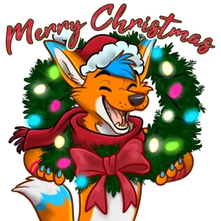 🎄 Merry Christmas Noël, renard, fêtes, couronne, dessin animé, festif, saisonnier whatsapp sticker