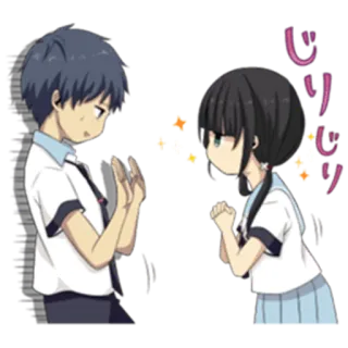 ✋ じりじり Anime, Cartoon, Schuluniform, Verlegen, Erröten, Paar telegram sticker