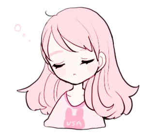 😪 USA Desenho animado, Fofo, Menina, Rosa, Triste, EUA telegram sticker