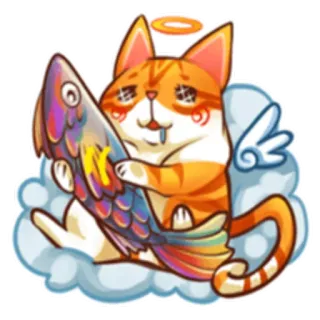 😇 kat, vis, engel, halo, vleugels, schattig, cartoon telegram sticker