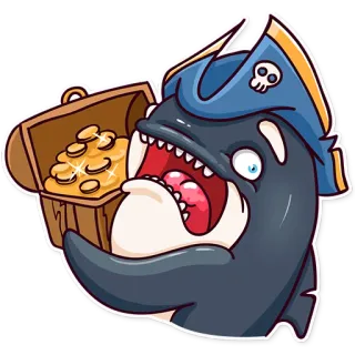 😨 orca, pirate, treasure, chest, sea, animal, cartoon, funny telegram sticker
