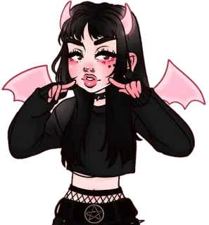 😈 diavolo, corna, demone, goth, carino, cartone animato, ali telegram sticker