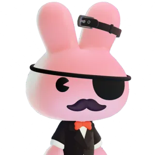 😎 conejo, rosa, parche en el ojo, bigote, esmoquin, personaje telegram sticker