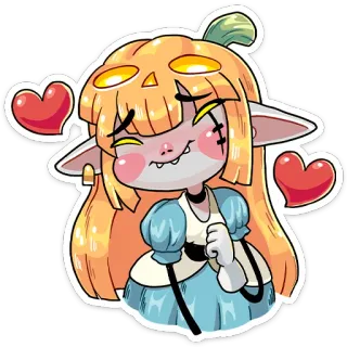 🥰 kürbis, mädchen, herzen, cartoon, süß, halloween, aufkleber telegram sticker