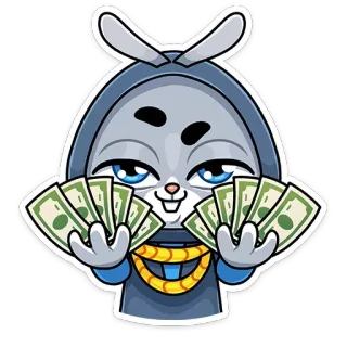 💸 coniglio, soldi, cartone animato, ricchezza, dollari, contanti whatsapp sticker