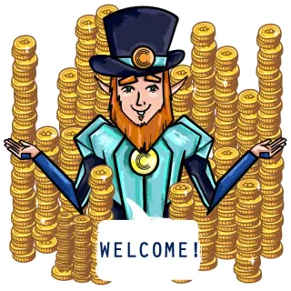 🙌 WELCOME! leprechaun, gold, coins, welcome, cartoon, character, fantasy telegram sticker