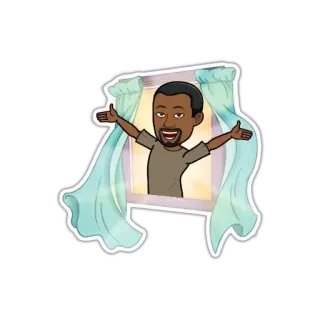 ♍️ Bitmoji, หน้าต่าง, ผ้าม่าน, การ์ตูน, คน, เปิด, โบกมือ telegram sticker