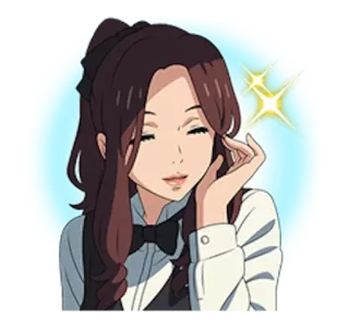 😘 anime, woman, sparkles, cartoon, brunette, character telegram sticker
