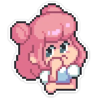 😕 Pixel art, Carino, Cartone animato, Capelli rosa, Personaggio telegram sticker