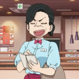 😅 久崎 mujer, camarera, anime, escritura, cuaderno, pajarita telegram sticker