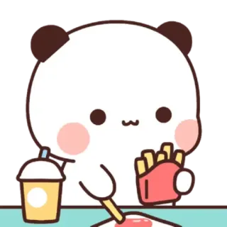 💟 Panda, Fofo, Kawaii, Comida, Bebida, Desenho animado, Batata frita telegram sticker