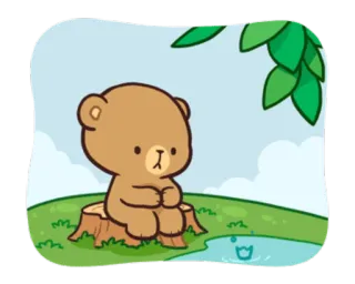 😧 urso, fofo, triste, solitário, desenho animado telegram sticker