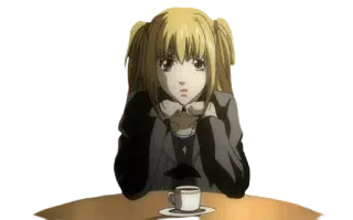 😞 Misa Amane Death Note 애니메이션, 만화, 미사 아마네, 데스노트, 소녀, 금발, 커피 whatsapp sticker