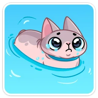 😢 gatto, triste, piangere, nuoto, blu, cartone animato, animale telegram sticker