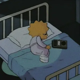 🙁 Lisa Simpson The Simpsons ลิซ่า ซิมป์สัน, เดอะซิมป์สันส์, การ์ตูน, เตียง, ป่วย, เศร้า telegram sticker