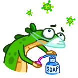 🦠 SOAP lucertola, mascherina, sapone, igiene, virus, cartone animato, salute, disinfettante whatsapp sticker
