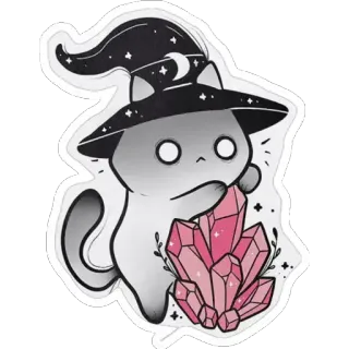 💎 cat, wizard, crystal, magic, witch, hat, moon, stars telegram sticker