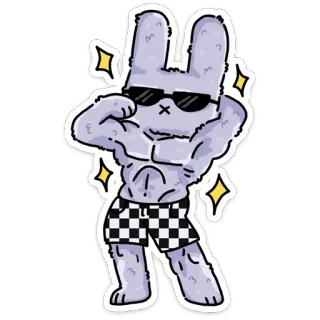 😎 rabbit, animal, cartoon, muscular, fitness, bodybuilding, sunglasses, funny, sticker whatsapp sticker