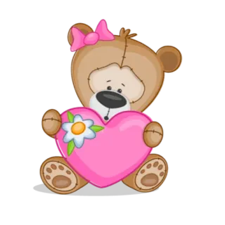 😔 Orsetto, Cuore, Fiore, Carino, Rosa, Cartone animato whatsapp sticker