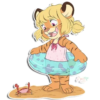 🦀 มานุษยรูปนิยม, เสือ, ชายหาด, ปู, ห่วงยาง, การ์ตูน, น่ารัก telegram sticker