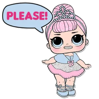 😔 PLEASE! LOL Surprise, doll, cartoon, request, pink telegram sticker