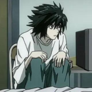 🍎 L Death Note Anime, L, Death Note, Detetive, Personagem telegram sticker