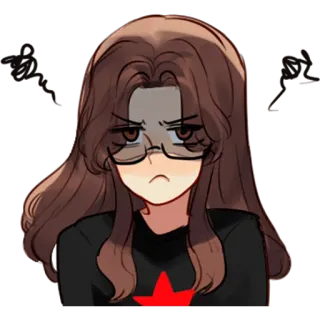 😠 Chica anime, Enojado, Estrella roja, Dibujo animado, Gafas, Retrato telegram sticker