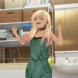 😄 anime, ragazza, sorridente, felice, capelli biondi, casual telegram sticker