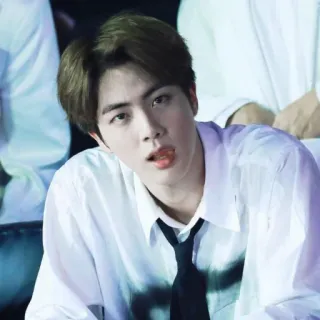 🐹 Jin người, nam, kpop, ca sĩ, chân dung, cà vạt, áo sơ mi trắng, thần tượng telegram sticker