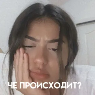 🗿 ЧЕ ПРОИСХОДИТ? femme, visage, expression, russe, texte, question, confus telegram sticker