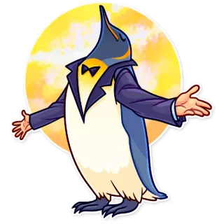 😌 pinguim, smoking, desenho animado, animal, pássaro, roupa formal telegram sticker